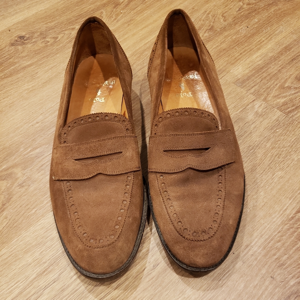 Polo Ralph Lauren Brown Suede Loafers Bench Made in Italy sz 11.